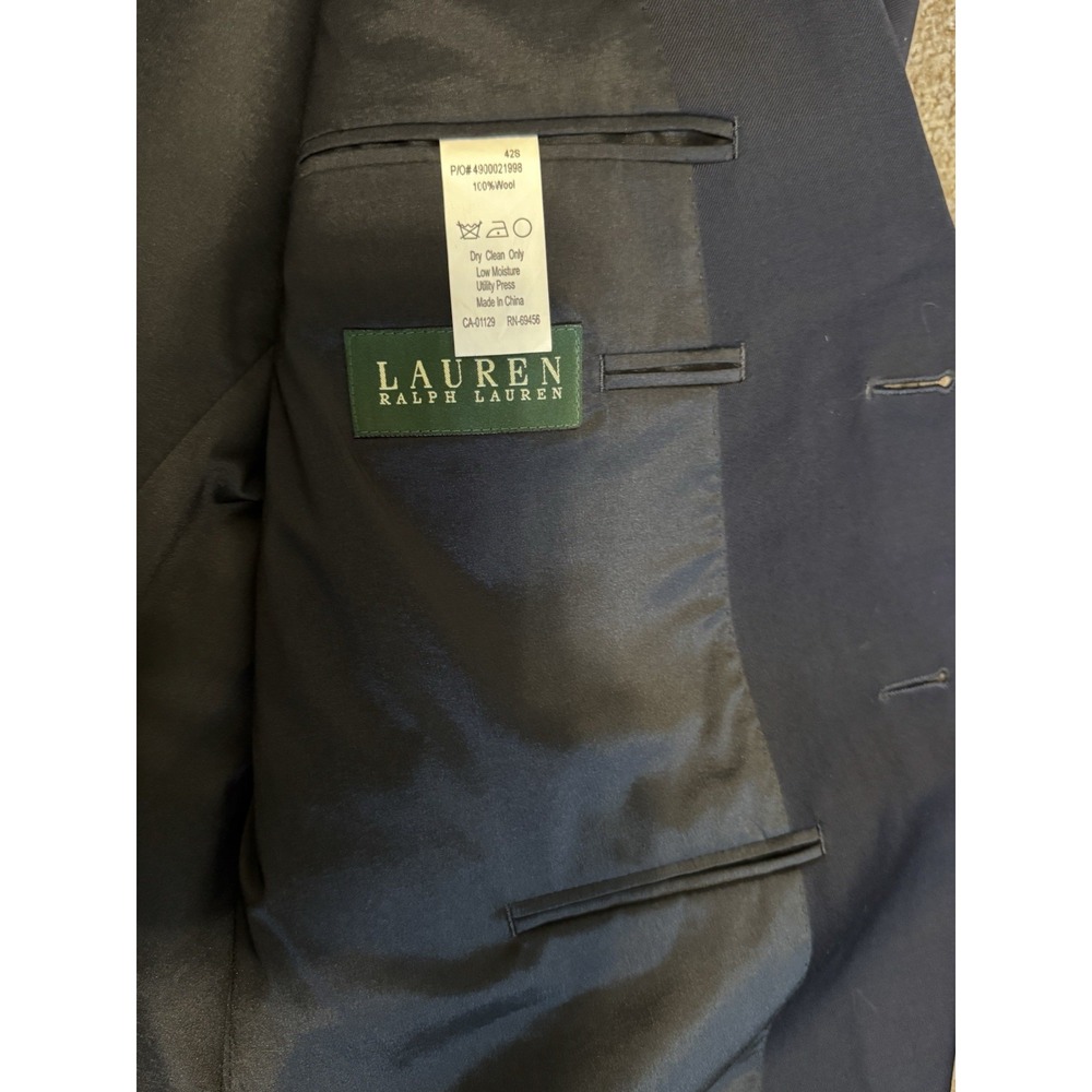 Ralph Lauren Jacket Blazer Mens 42S Wool Navy Gold 2 Button Sport Coat Classic - Picture 15 of 16
